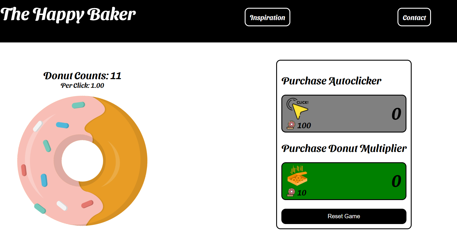 screen shot of dounut clicker web application page