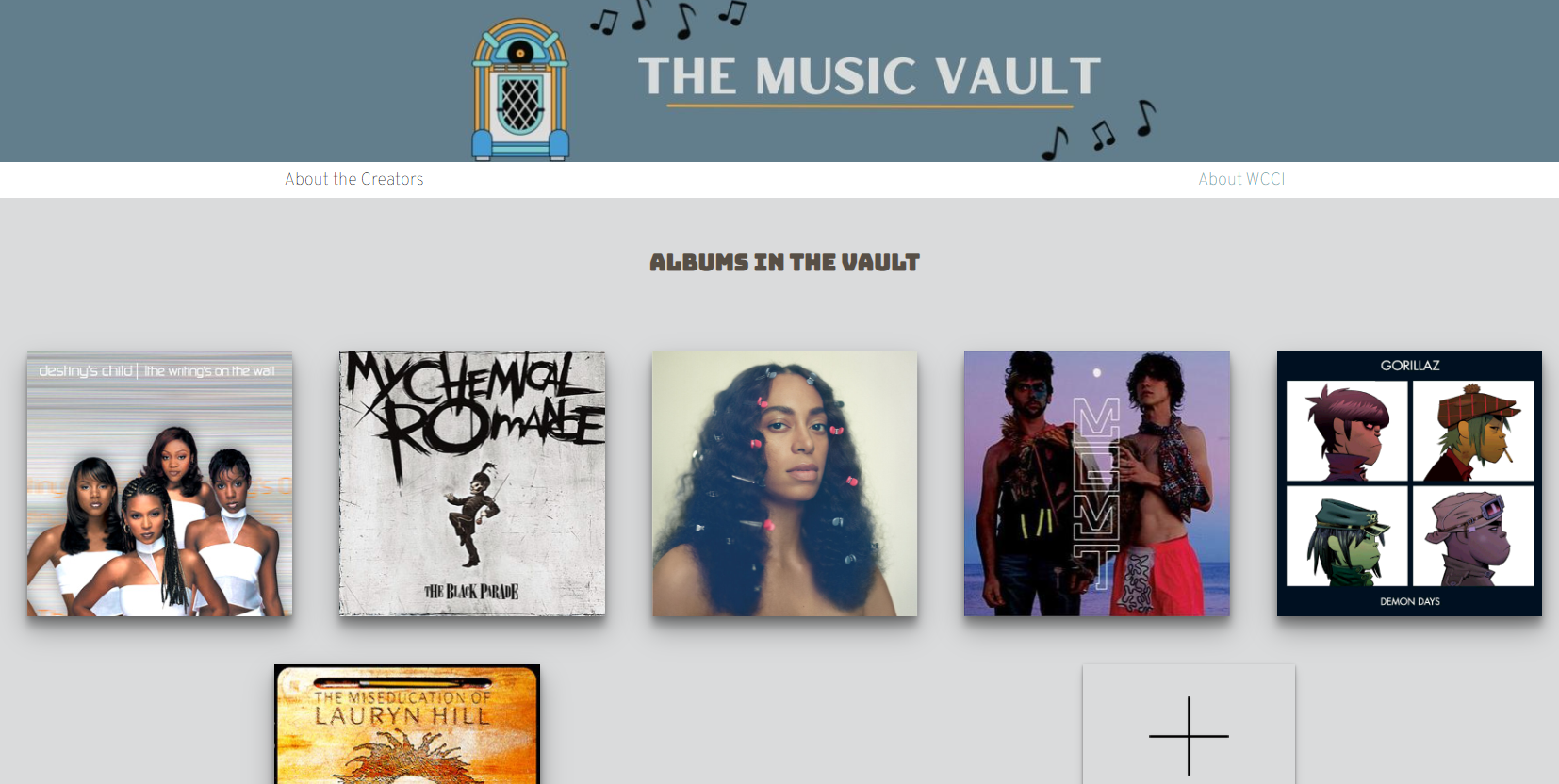 screen shot of music Vault web application page